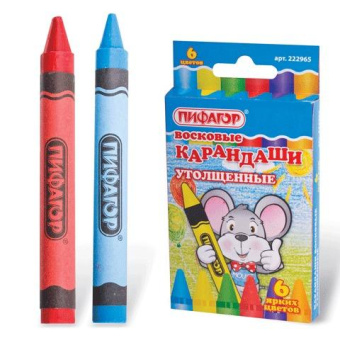 Восковые карандаши 24 шт в упаковке BRAUBERG утолщенные  НАБОР 6 цветов  222965 от магазина РЭССИ