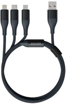 Кабель Solove DW2 DW2 DARK GREY RUS USB (m)-Lightning (m)/USB Type-C (m)/micro USB (m) 1.2м темно-серый блистер (упак.:1шт) от магазина РЭССИ
