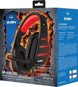 Наушники с микрофоном Sven AP-U997MV черный/красный 2.2м мониторные USB оголовье (SV-017507) от магазина РЭССИ