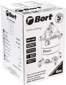 Строительный пылесос Bort BSS-1530-Premium 1500Вт (уборка: сухая/влажная) синий от магазина РЭССИ