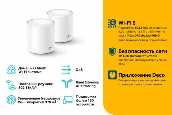 Бесшовный Mesh роутер TP-Link Deco X20 (2-PACK) (DECO X20(2-PACK)) AX1800 10/100/1000BASE-TX белый (упак.:2шт) от магазина РЭССИ