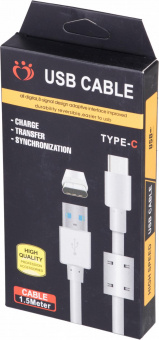 Кабель K-107 USB (m)-USB Type-C (m) 1.5м феррит.кольца белый коробка от магазина РЭССИ
