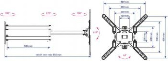 Кронштейн для телевизора Kromax DIX-25 черный 24"-55" макс.20кг настенный поворотно-выдвижной и наклонный от магазина РЭССИ