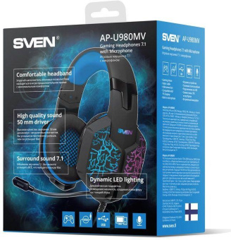 Наушники с микрофоном Sven AP-U980MV черный/синий 2.2м мониторные оголовье (SV-015633) от магазина РЭССИ