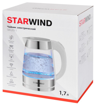 Чайник электрический Starwind SKG2011 1.7л. 2200Вт белый/серебристый корпус: стекло/металл/пластик от магазина РЭССИ