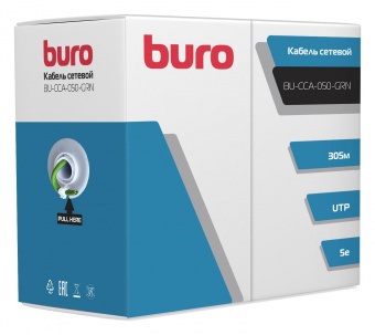 Кабель сетевой Buro BU-CCA-050-GRN UTP 4 пары cat5E solid 0.50мм CCA 305м зеленый от магазина РЭССИ