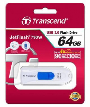 Флеш Диск Transcend 64Gb Jetflash 790 TS64GJF790W USB3.0 белый от магазина РЭССИ