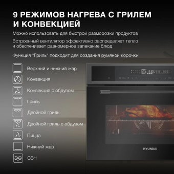Духовой шкаф Электрический Hyundai HMEO 6580 DX черный от магазина РЭССИ