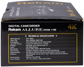 Видеокамера Rekam Allure zoom 1100 черный 10x 3" Touch LCD 4K 125Mb SD+SDHC Flash/Flash от магазина РЭССИ