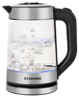 Чайник электрический Starwind SKG3081 1.7л. 1700Вт черный/серебристый (корпус: стекло) от магазина РЭССИ