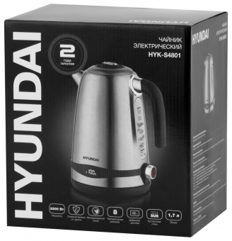 Чайник электрический Hyundai HYK-S4801 1.7л. 2200Вт серебристый/черный (корпус: металл) от магазина РЭССИ