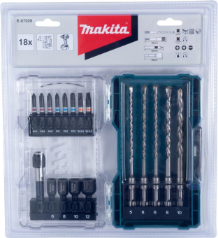 Набор бит и сверл Makita E-07026 по бет/кирп (18пред.) для шуруповертов/дрелей от магазина РЭССИ