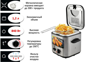 Фритюрница GFGril GFF-025 840Вт серебристый/черный от магазина РЭССИ