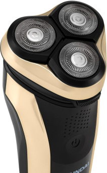 Бритва роторная Hyundai H-SH8081 реж.эл.:3 питан.:аккум. черный/золотистый от магазина РЭССИ