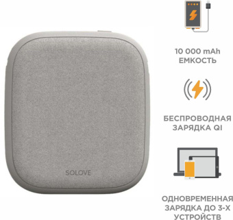 Мобильный аккумулятор Solove Solove W5 10000mAh 2.1A беспров.зар. серый (W5 WHITE UPDATED RUS) от магазина РЭССИ