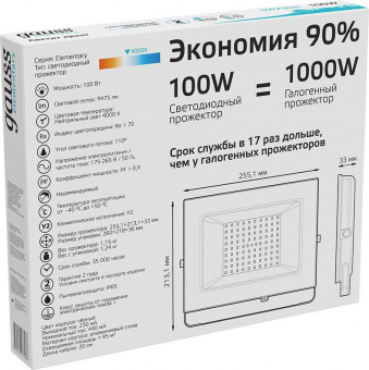 Прожектор уличный Gauss Elementary светодиодный 100Вт корп.алюм.черный (613100110) от магазина РЭССИ