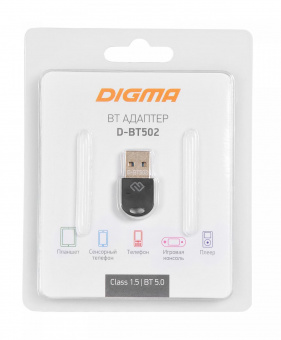 Адаптер USB Digma D-BT502 Bluetooth 5.0+EDR class 1.5 20м черный от магазина РЭССИ