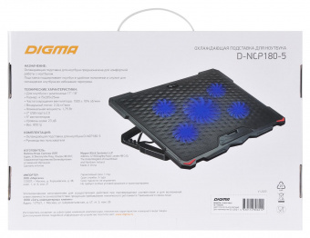 Подставка для ноутбука Digma D-NCP180-5 18"415x295x25мм 2xUSB 5x 79/150ммFAN 850г черный от магазина РЭССИ