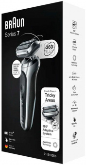Бритва сетчатая Braun Series 7 71-S1000s реж.эл.:3 питан.:аккум. серебристый/черный от магазина РЭССИ