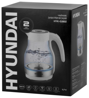 Чайник электрический Hyundai HYK-G3802 1.7л. 2200Вт белый/серебристый (корпус: стекло) от магазина РЭССИ