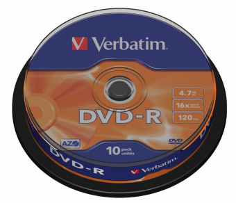 Диск DVD-R Verbatim 4.7Gb 16x Cake Box (10шт) (43523) от магазина РЭССИ