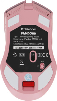 Мышь Defender Pandora GM-502 розовый оптическая 3200dpi silent беспров. USB 6but (52501) от магазина РЭССИ