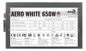 Блок питания Aerocool ATX 650W AERO WHITE 80+ (24+4+4pin) APFC 120mm fan 5xSATA RTL от магазина РЭССИ