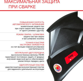 Маска сварщика Fubag IR 11N S филь.:хамел. см.экр.95x36мм черный (38071) от магазина РЭССИ