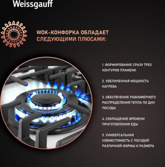 Газовая варочная поверхность Weissgauff HGG 451 WFV белый от магазина РЭССИ