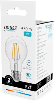 Лампа филам. Gauss Filament 11Вт цок.:E27 груша св.свеч.бел.нейт. (упак.:10шт) (22221) от магазина РЭССИ
