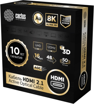 Кабель аудио-видео Cactus CS-HDMI-AOC-2.1-50 HDMI (m)/HDMI (m) 50м. позолоч.конт. черный от магазина РЭССИ