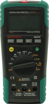 MS8236 Mastech цифровой автоматический мультиметр+ кабельный тестер (коакс. витая пара телефон) + детектор напряжения от магазина РЭССИ