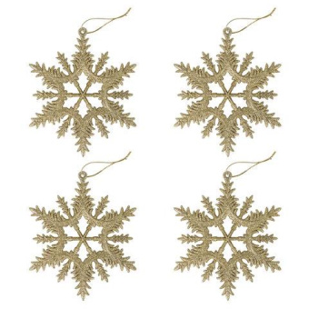 Елочное подвесное украшение Золотая сказка Снежинка золотистая 4 шт. 13 см глиттер 591132 от магазина РЭССИ