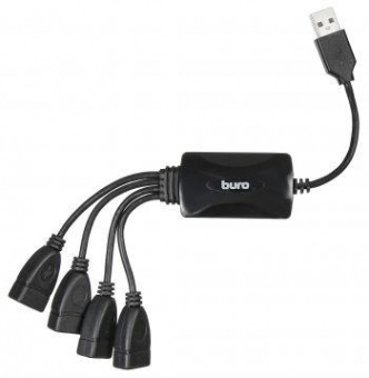 Разветвитель USB 2.0 Buro BU-HUB4-0.3-U2.0-Splitter 4порт. черный от магазина РЭССИ
