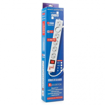 Ф-удлинитель PC 3м 6р сер. 10А SPG(5+1)-B-10 от магазина РЭССИ