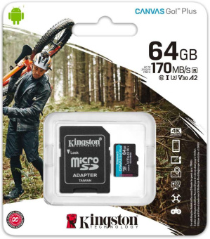 Флеш карта microSDXC 64Gb Class10 Kingston SDCG3/64GB Canvas Go! Plus + adapter от магазина РЭССИ