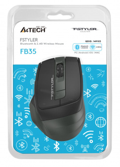 Мышь A4Tech Fstyler FB35 зеленый/черный оптическая (2000dpi) беспроводная BT/Radio USB для ноутбука (6but) от магазина РЭССИ