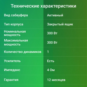 Сабвуфер автомобильный Digma DCS-120 300Вт активный (30см/12") от магазина РЭССИ