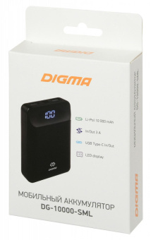 Мобильный аккумулятор Digma DG-10000-SML 10000mAh 3A белый (DG-10000-SML-W) от магазина РЭССИ