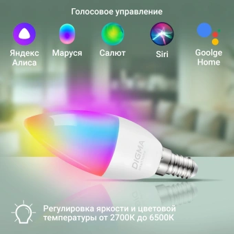 Умная лампа Digma DiLight F1 E14 5Вт 470lm Wi-Fi (DLF1E14) от магазина РЭССИ