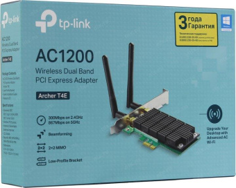 Сетевой адаптер WiFi TP-Link Archer T4E AC1200 PCI Express (ант.внеш.съем) 2ант. от магазина РЭССИ