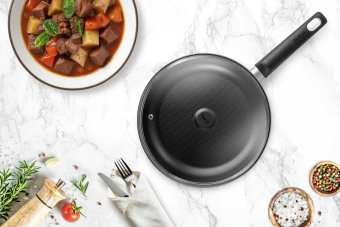 Сковорода Tefal Easy Plus 04237924 круглая 24см ручка несъемная (с крышкой) черный (9100054100) от магазина РЭССИ