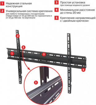 Кронштейн для телевизора Arm Media PLASMA-1 new черный 32"-90" макс.55кг настенный фиксированный от магазина РЭССИ