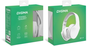 Гарнитура накладные Digma BT-17 белый беспроводные bluetooth оголовье (BT17W) от магазина РЭССИ
