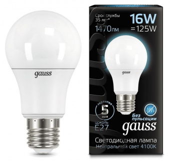 Лампа светодиодная Gauss A60 16Вт цок.:E27 груша 220B 4100K св.свеч.бел.ней. (упак.:10шт) (102502216) от магазина РЭССИ