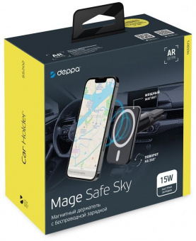 Держатель Deppa Mage Safe Sky магнитный беспров.з/у. черный для смартфонов (55202) от магазина РЭССИ