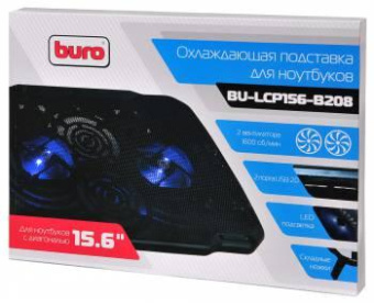 Подставка для ноутбука Buro BU-LCP156-B208 15.6"355x260x21мм 2xUSB 2x 80ммFAN 560г металлическая сетка/пластик черный от магазина РЭССИ