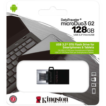Флеш Диск Kingston 128Gb DataTraveler microDuo 3 G2 DTDUO3G2/128GB USB3.0 черный от магазина РЭССИ