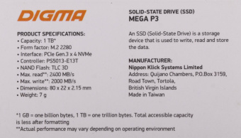 Накопитель SSD Digma PCI-E 3.0 x4 1Tb DGSM3001TP33T Mega P3 M.2 2280 от магазина РЭССИ