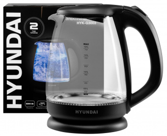 Чайник электрический Hyundai HYK-G3003 1.8л. 2200Вт черный (корпус: стекло) от магазина РЭССИ